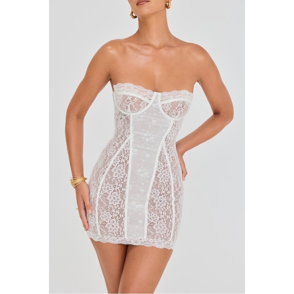 House of CB White Lace Strapless Dress